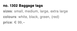   no. 1302 Baggage tags