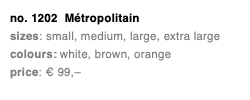  no. 1202  Métropolitain sizes: small,